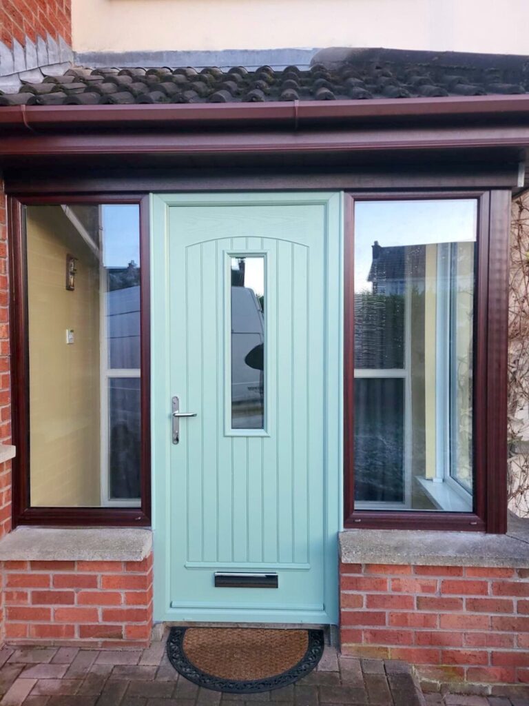 Chartwell Green Composite Porch Door & Mahogany Windows