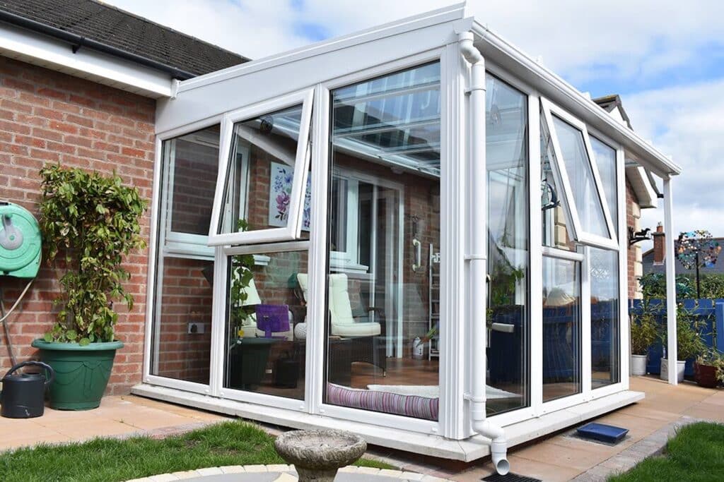 White lean to conservatory built on the Ards Peninsula by Budget Designer HomeWorks