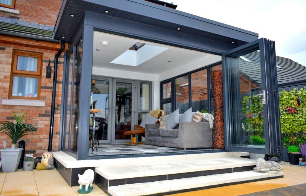 Pod Extension with Aluminium Bifold Doors designed and installed on the Ards Peninsula by Budget Designer HomeWorks